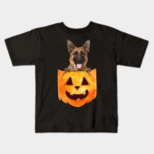 German Shepherd Dog In Pumpkin Pocket Halloween Kids T-Shirt